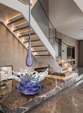 现代透明水滴吊饰挂件水花摆件酒店售楼处装饰落地树脂雕塑艺术品