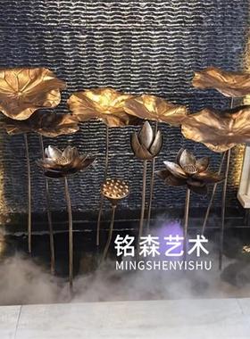 仿真古铜色荷叶不锈钢荷花雕塑莲花铁艺金属摆件酒店水池水景装饰