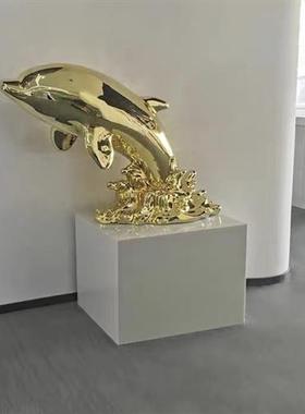 设计师款式鲸鱼落地雕塑摆件抽象海豚玻璃钢售楼处大堂酒店艺术品