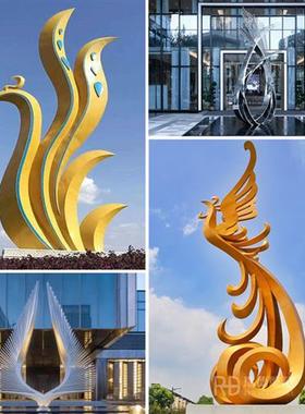 不锈钢凤凰雕塑定制大型广场景观创意孔雀烤漆动物羽翼金属摆件