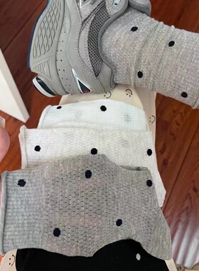 25春夏ins风奶油色系波点网眼中筒棉袜女薄款镂空百搭