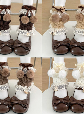 MOONCAT丨月亮猫甜美日系毛球花边羊毛袜套少女蝴蝶结腿套堆堆袜