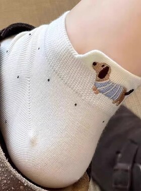 袜子女款短袜纯棉2025新款爆款学生夏季波点提尔小狗可爱刺绣船袜