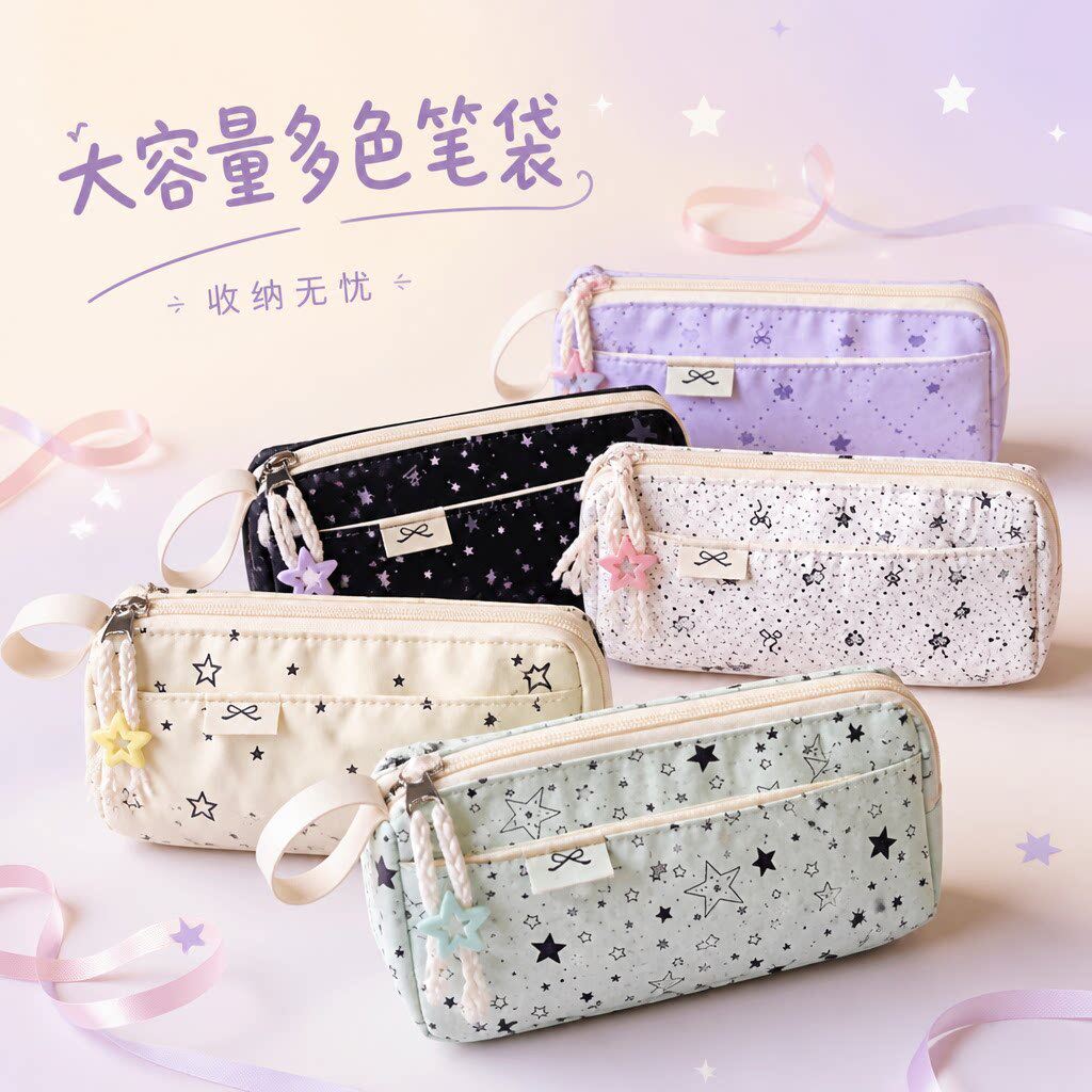 笔袋韩系温柔双层布艺大容量手提