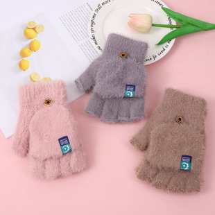 女士半指手套露指不起球专用女生冬季女高颜值红色冬天防寒保暖