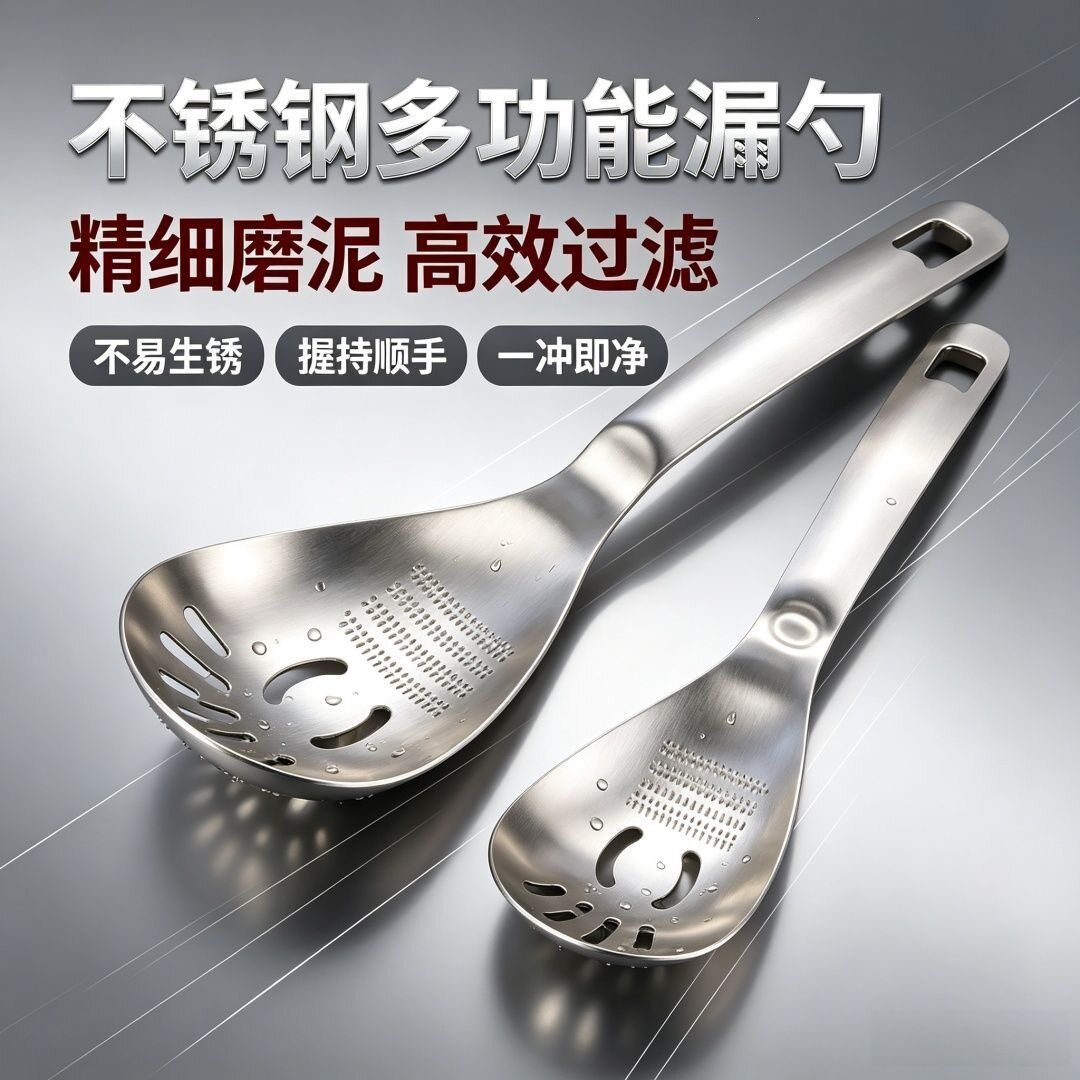 不锈钢多功能漏勺家用磨姜蒜泥器