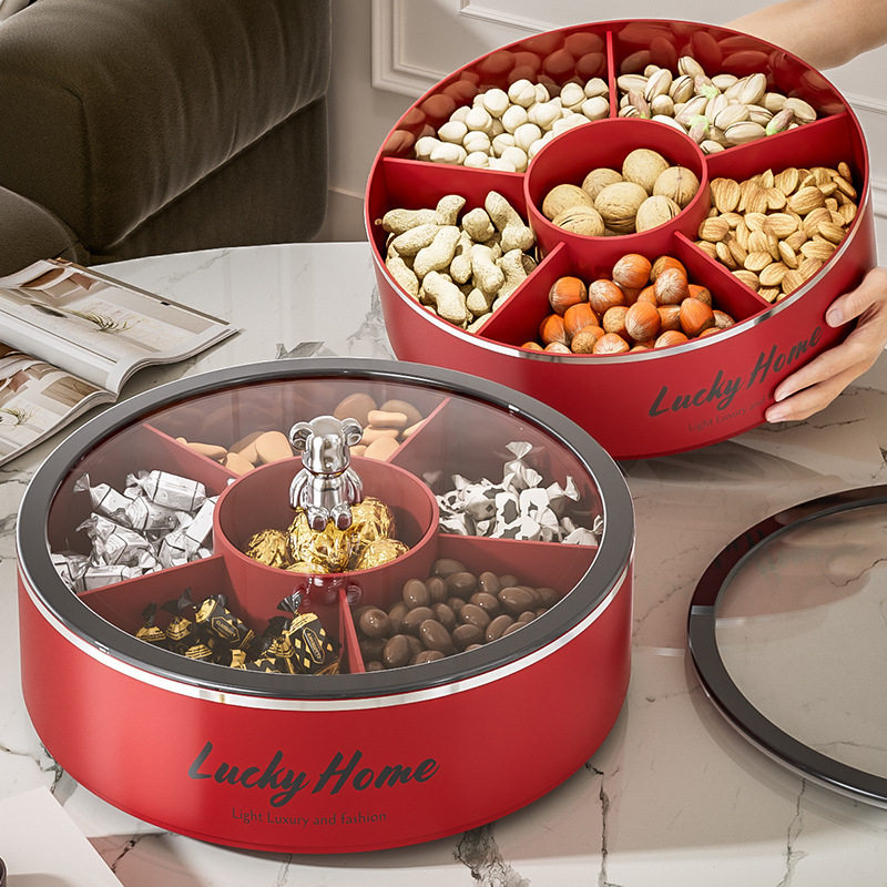 新款轻奢密封坚果零食糖果盘干果盘收纳盒新年家用客厅茶几水果盘