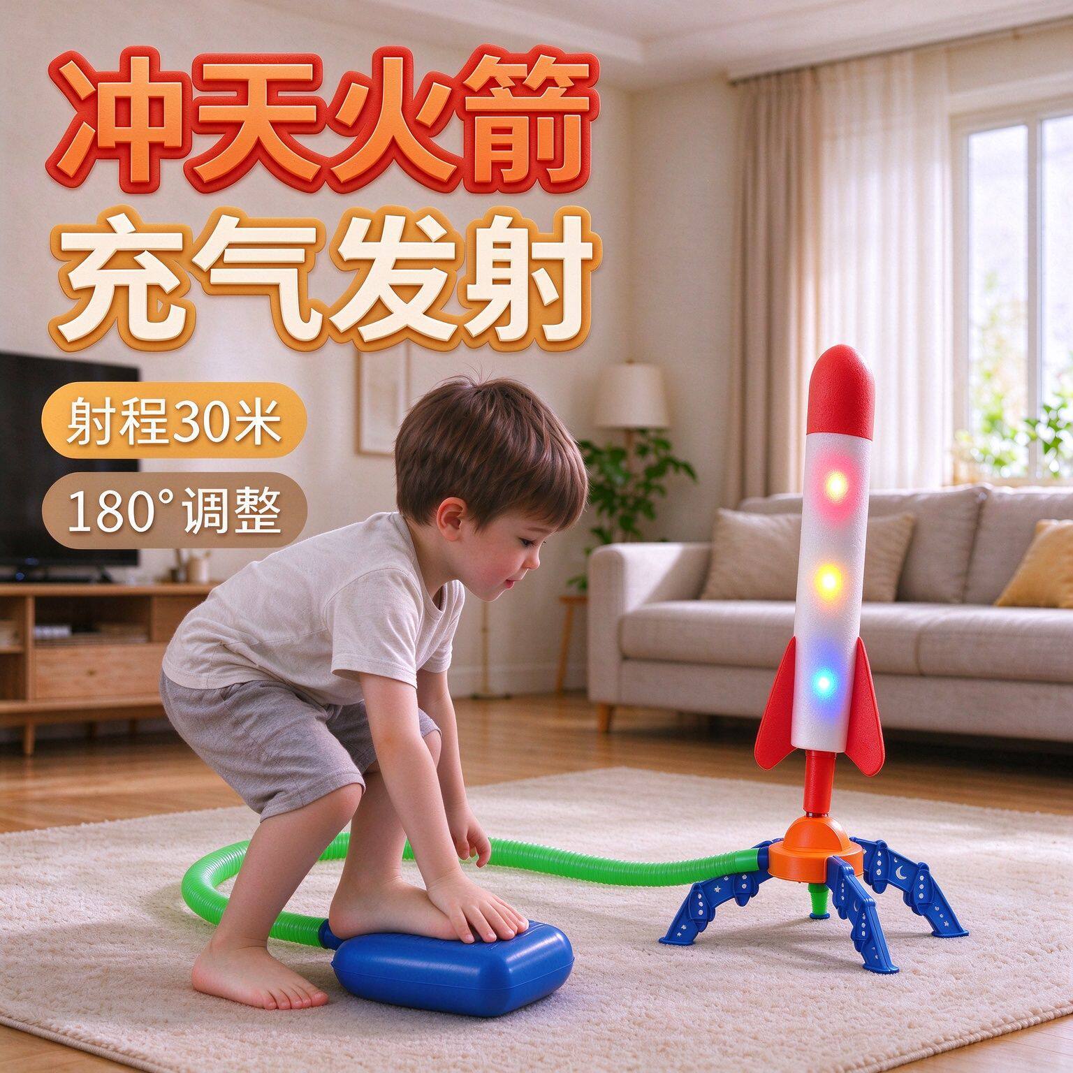 儿童脚踏冲天火箭发光飞天炮户外