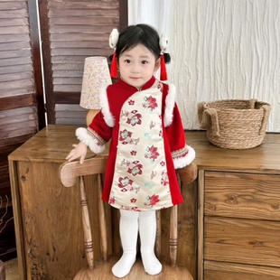 [本印苏拉]女童冬季国风加绒加厚连衣裙卫衣裙宝宝春节过年外出服