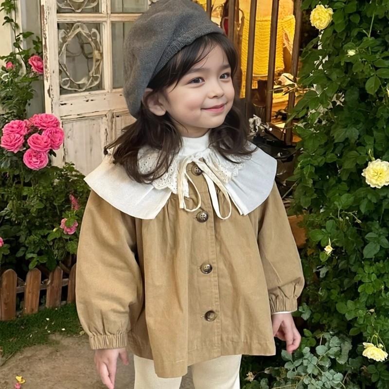 [那子]女童春秋加厚风衣外套女宝宝加厚打底裤半高领t恤外出套装