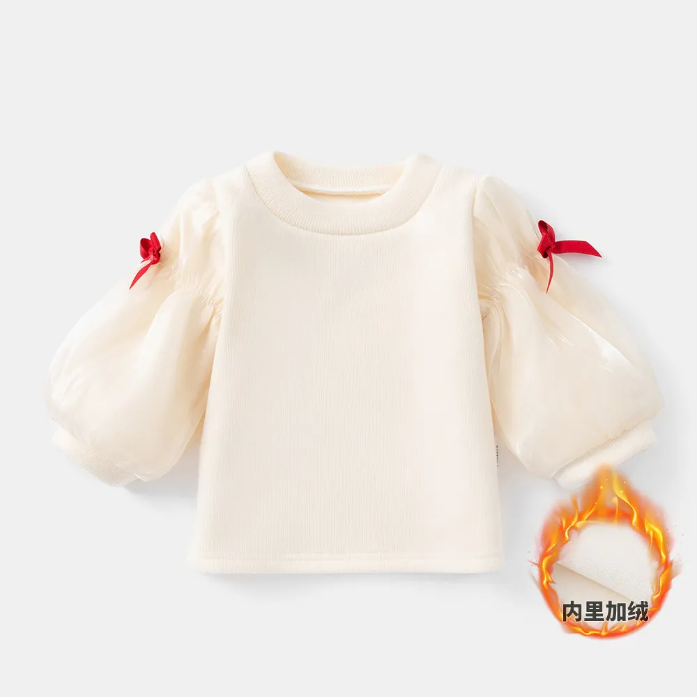 new idea婴儿洋气一体绒加绒打底衫女宝宝秋冬内搭小公主保暖内衣