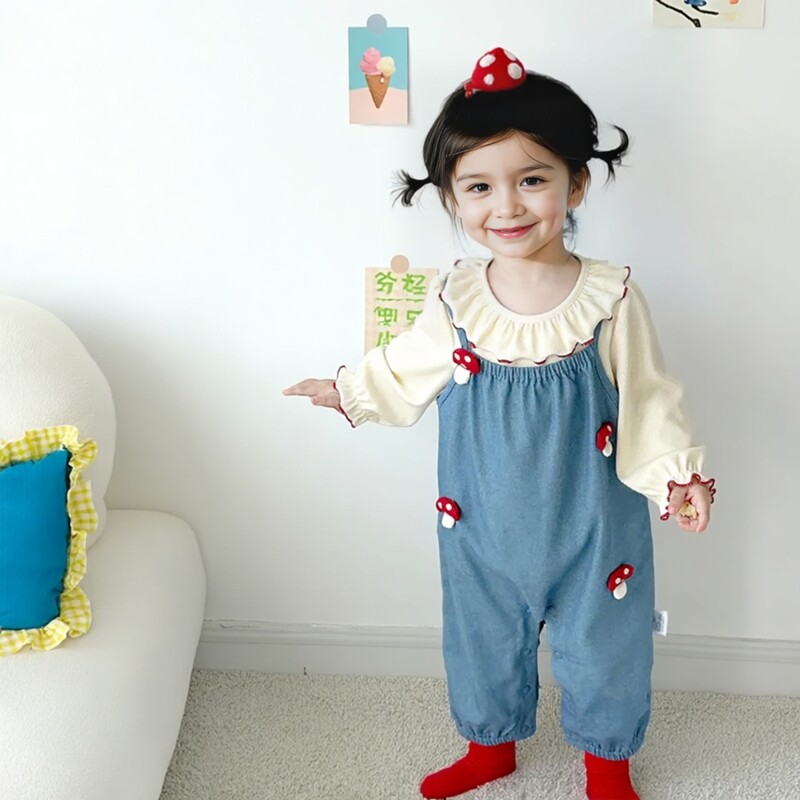 new idea女童宝宝春秋洋气背带裤吊带连体裤打底衫可外穿休闲套装