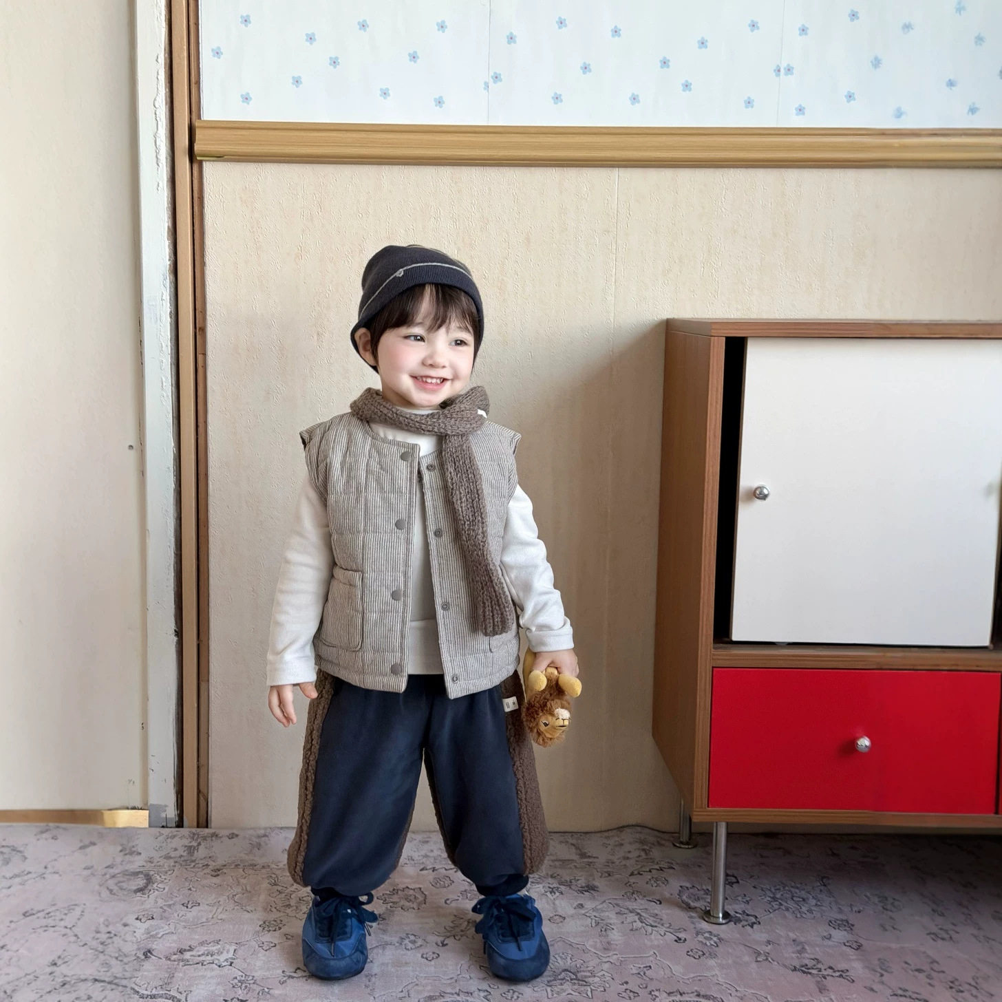 【那子】男童宝宝夹棉加厚马甲背心外套秋冬加绒长裤帅气休闲套装