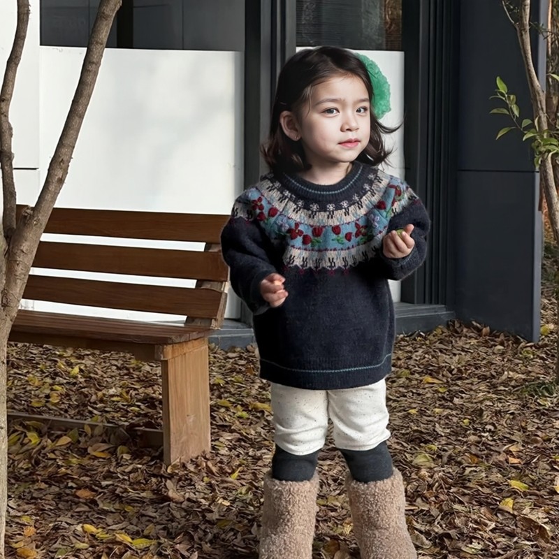 [那子]女宝冬季加绒加厚毛衣外套女童外穿加绒打底裤休闲外出套装