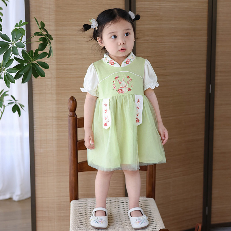 【本印苏拉】女童宝中国风短袖连衣裙夏季小女孩高级感生日礼服裙
