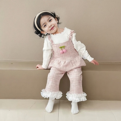 [本印苏拉]女童春秋打底衫小香风背带裙洋气休闲裤女宝宝外出套装