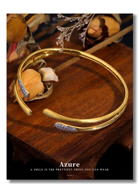 女士金色镀金黄铜半开口圆环手镯拉丝工艺手镯清冷感极简大女主风