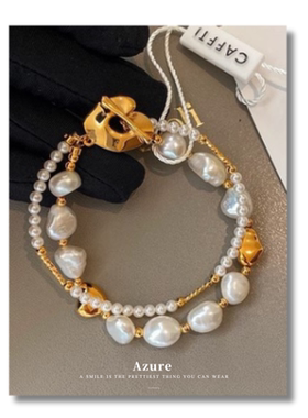 巴洛克天然珍珠双层荷叶手链女轻奢复古手串小众手饰手串手饰2024