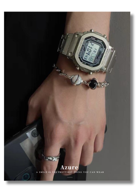 韩版银色合金弹简约微笑脸手环气力圆珠手链女男复古文艺嘻哈小众