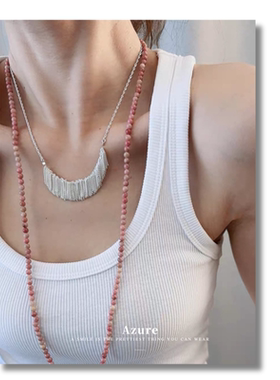 粉色天然石榴石串珠多种戴法可叠戴项链粉色串珠项链新中式