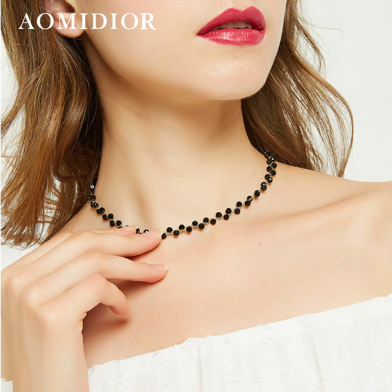 奥米迪奥韩国简约百搭短款黑晶石锁骨链女气质项圈颈链网红2022新
