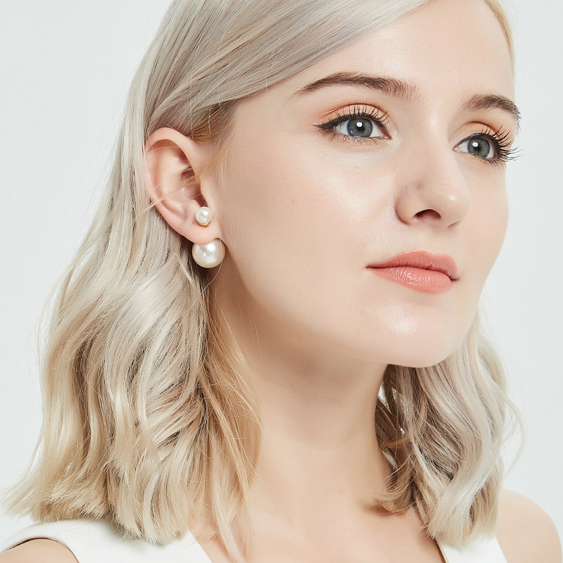 奥米迪奥珍珠耳钉纯银女大小双面耳环韩国个性气质前后2022新款潮