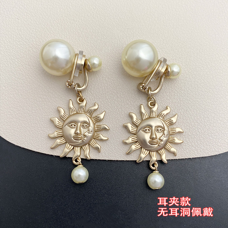 奥米迪奥太阳花珍珠耳夹吊坠款