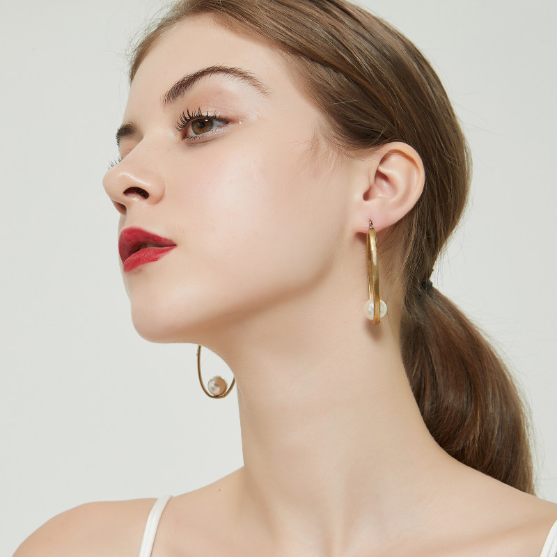 奥米迪奥内镶珍珠大耳环气质百搭复古2021新潮款欧美风耳钉耳饰女
