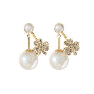 奥米迪奥幸运草珍珠耳钉日韩网红爆款耳环春夏新款高级感前后两戴