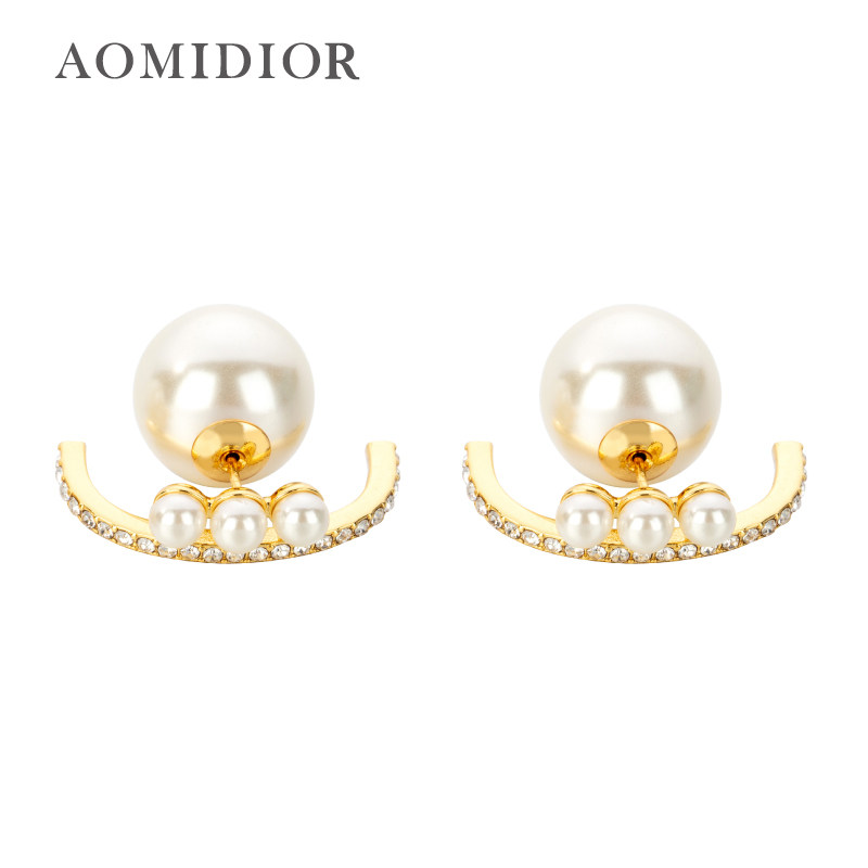 奥米迪奥前后款两戴珍珠耳钉耳环气质百搭镶钻网红2021新潮款女银