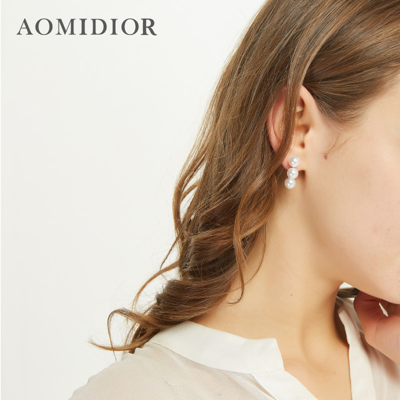 奥米迪奥法式风时尚创意个性耳饰韩国三颗珍珠简约耳环2021新款