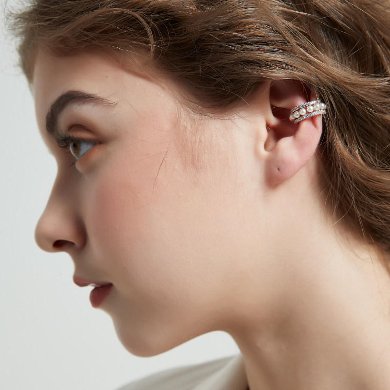 奥米迪奥淡水珍珠圈圈小耳环女设计小众优雅多层耳夹耳饰2021新潮