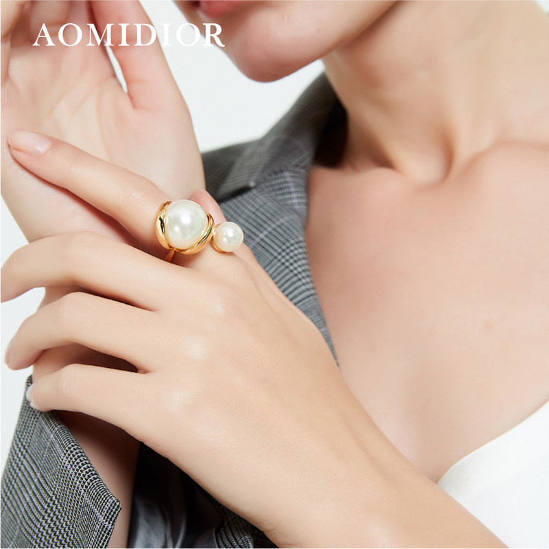 奥米迪奥珍珠戒指女日韩网红气质潮人个性食指指环小众设计四季款