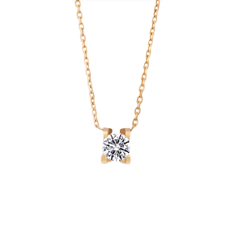 奥米迪奥银镀18K金四爪单钻项链锁骨连女款韩版时尚简约吊坠新潮