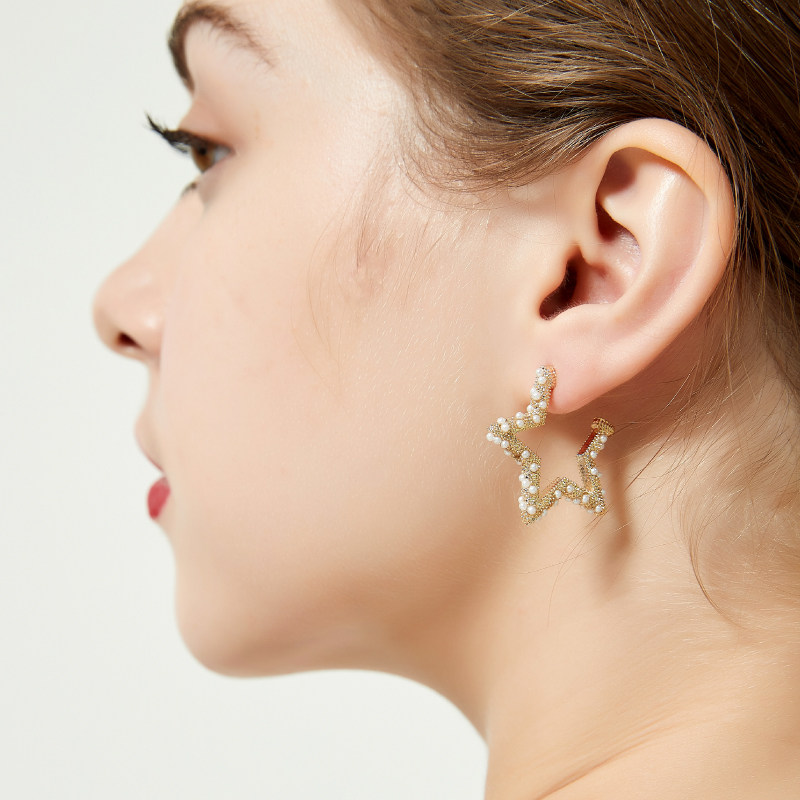 奥米迪奥星星米珠星星五角大耳钉耳环女2021新潮纯银耳圈气质百搭