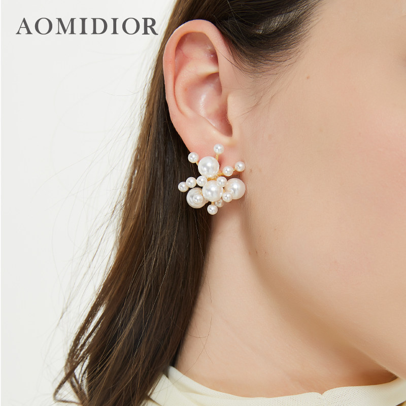 奥米迪奥2021新款个性珍珠烟花耳钉女耳环气质韩国耳坠网红百搭银