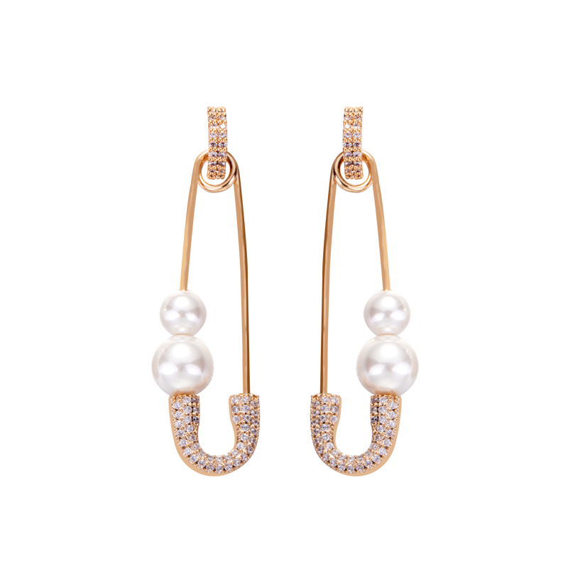 奥米迪奥个性别针耳环耳钉日韩长款珍珠百搭气质耳饰饰品2021春夏