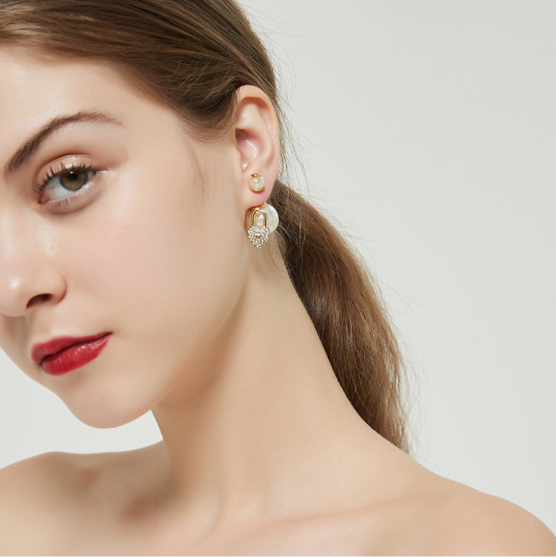 奥米迪奥前后款不对称珍珠星星心形耳钉耳环气质简约百搭款2021新