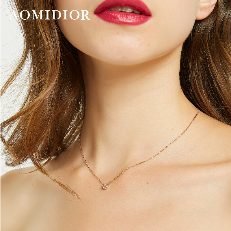 奥米迪奥玫瑰金彩金一颗单钻石项链女配饰细锁骨链百搭简约气质