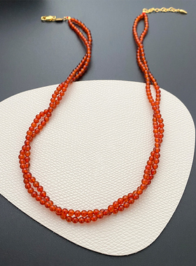 奥米迪奥天然红玉髓项链新年本命年安哥拉红双层项链颈链好运百搭