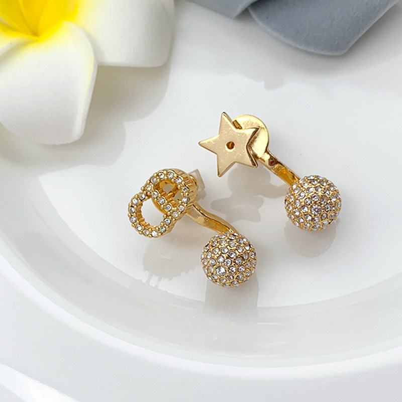 奥米迪奥CD星星镶钻球耳钉不对称小巧显气质耳环S925银针女士耳饰