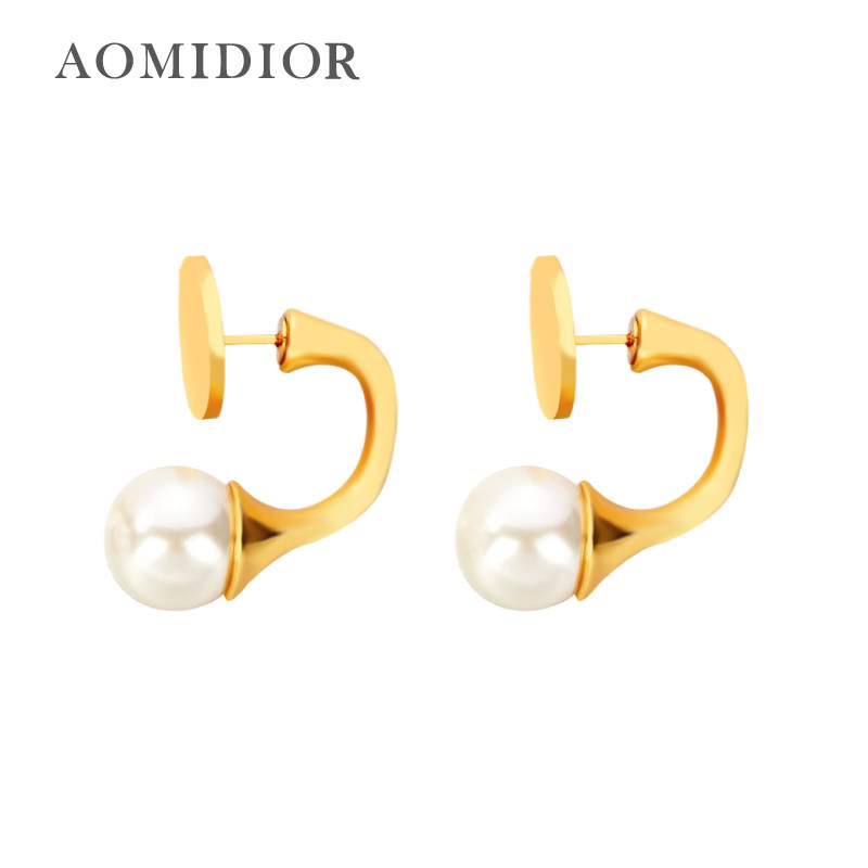 奥米迪奥前后两戴款圆形珍珠耳钉耳环气质网红日韩风2021新潮女银