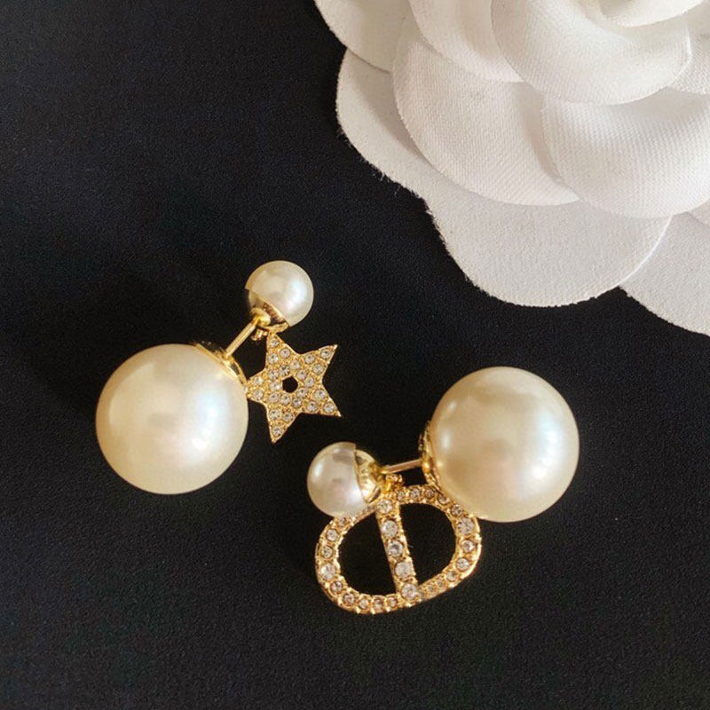 奥米迪奥星星字母不对称前后大小珍珠耳钉2021年新款潮耳饰耳环
