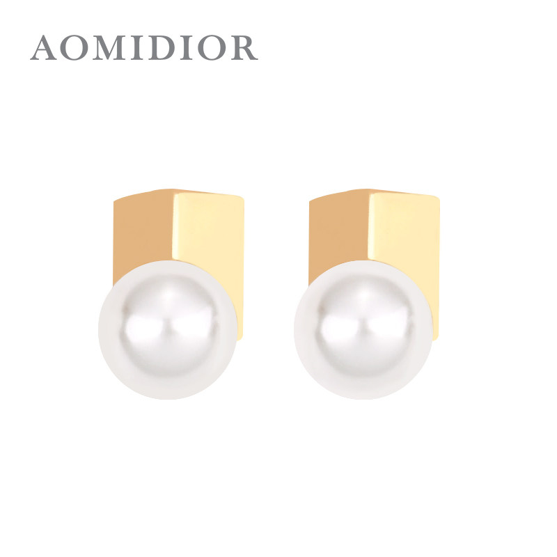 奥米迪奥几何珍珠耳钉韩国甜美个性简约百搭气质方形耳环网红女新