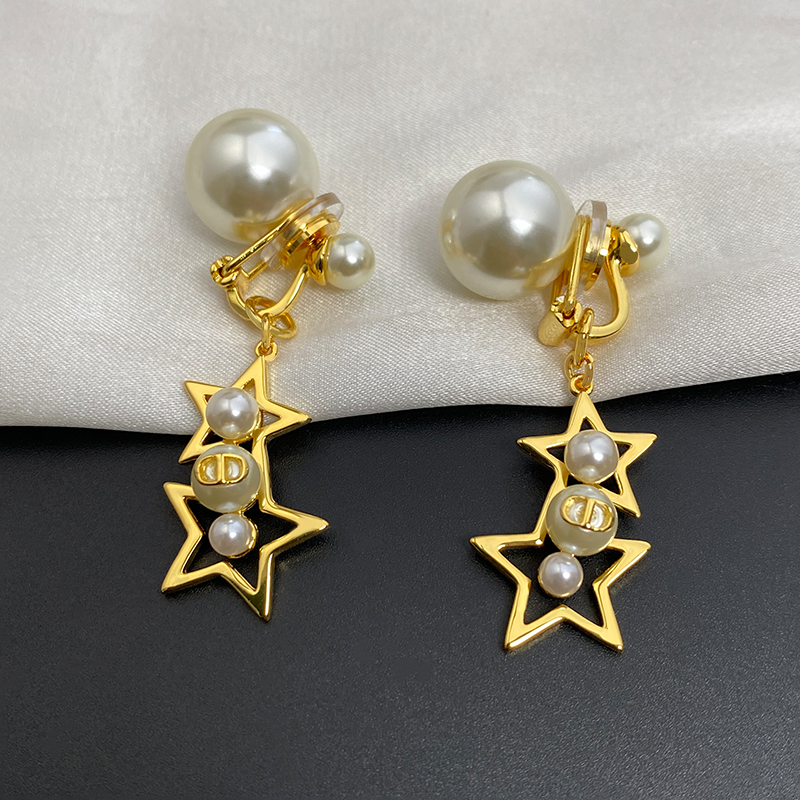 奧米迪奧C字母D雙星星珍珠耳夾女