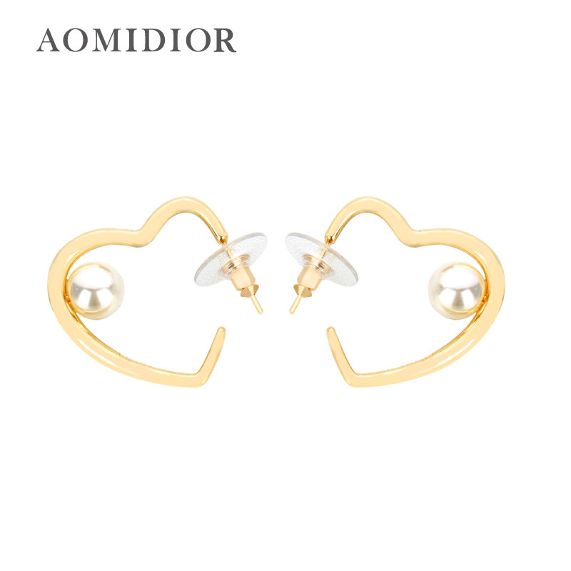 奥米迪奥心形开口内镶珍珠耳钉耳环气质百搭网红小众新潮款耳饰女