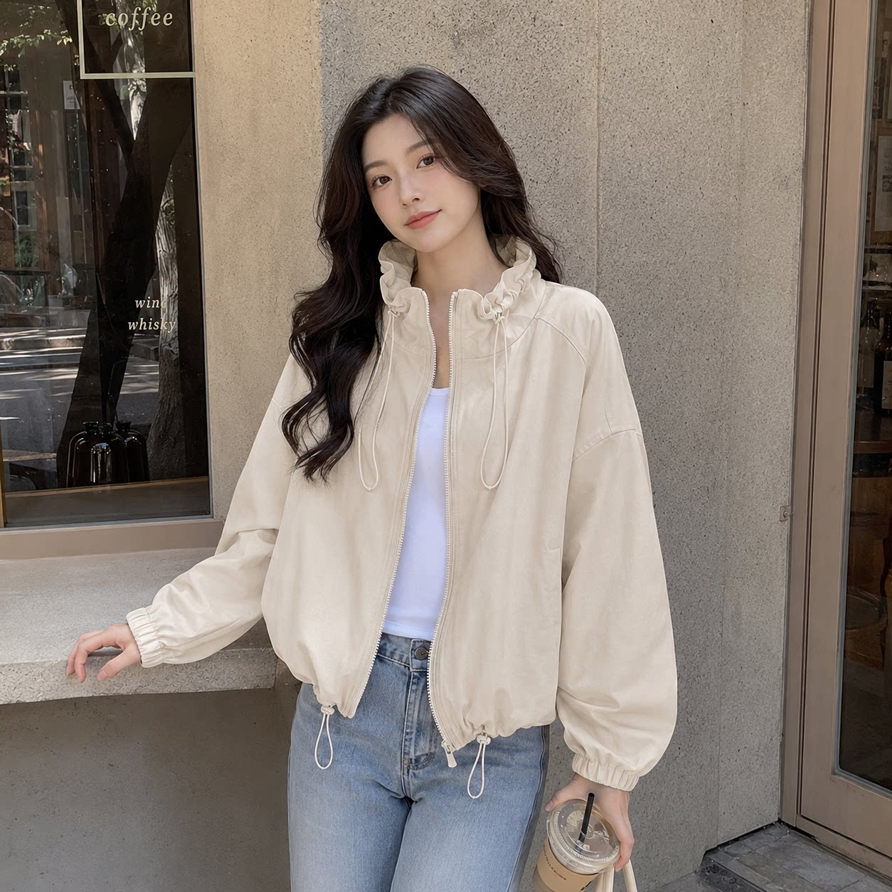 今年流行漂亮薄外套女2026秋季新款韩系小个子抽绳潮流百搭冲锋衣