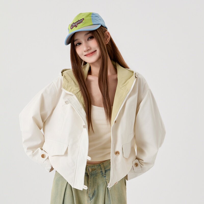 休闲连帽宽松轻便短外套女春秋款图片