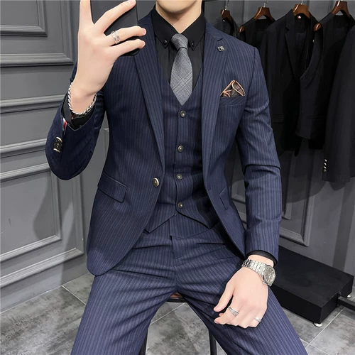 Мужской комплект, пиджак классического кроя для отдыха, свадебное платье, 3 предмета, в корейском стиле