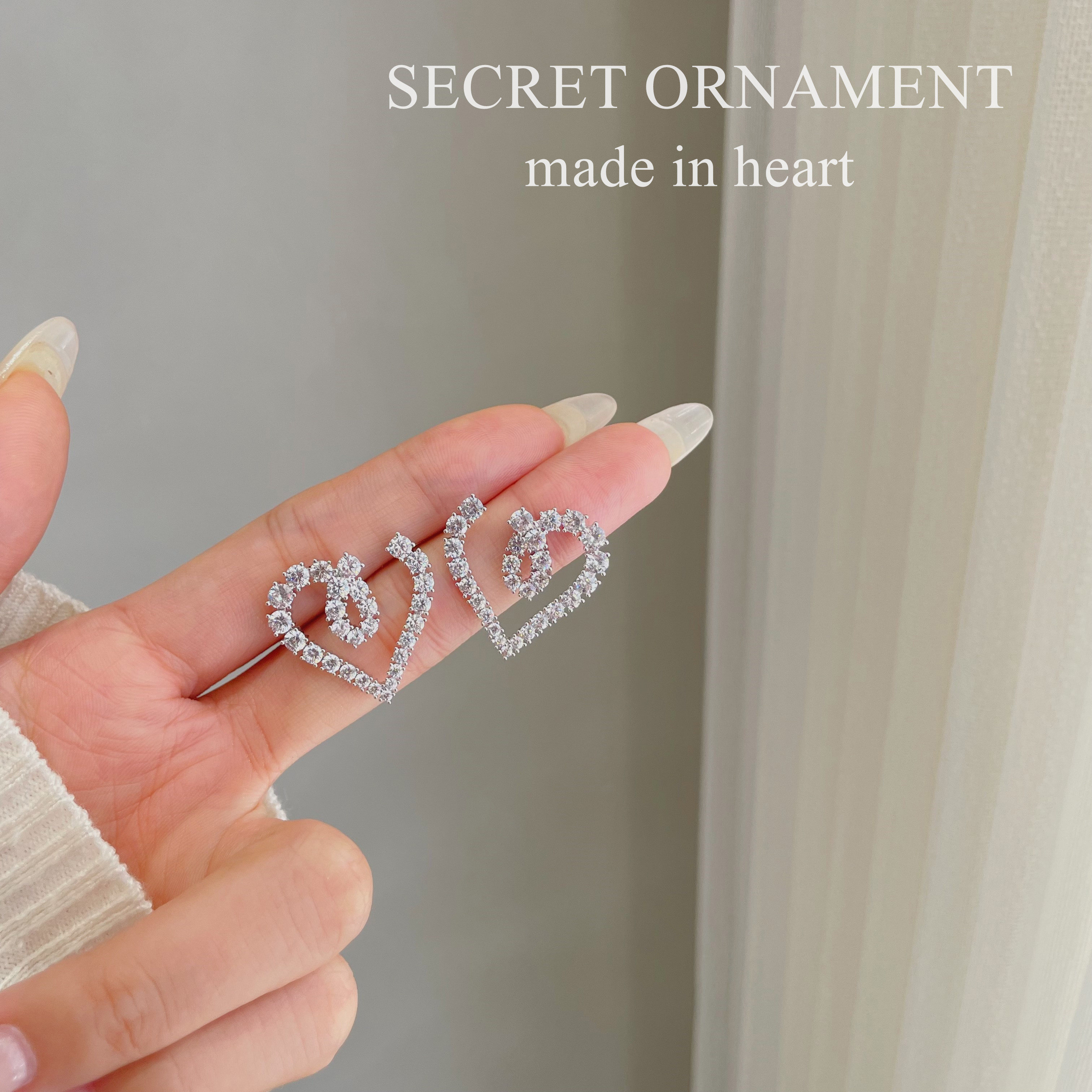 丽银耳环锆石爱心气质大耳钉2024新款爆款小众设计感高级耳饰女